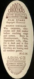 1934 Carreras Film Stars #49 Maurice Chevalier Back