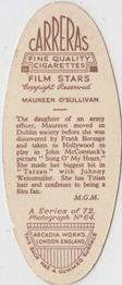 1934 Carreras Film Stars #64 Maureen O'Sullivan Back