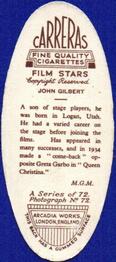 1934 Carreras Film Stars #72 John Gilbert Back