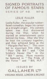 1935 Gallaher Signed Portraits of Famous Stars #8 Leslie Fuller Back
