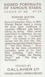 1935 Gallaher Signed Portraits of Famous Stars #24 Warner Baxter Back