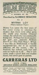 1936 Carreras Film Stars #2 Myrna Loy Back