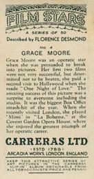 1936 Carreras Film Stars #4 Grace Moore Back