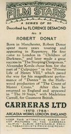 1936 Carreras Film Stars #5 Robert Donat Back