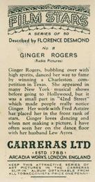 1936 Carreras Film Stars #8 Ginger Rogers Back
