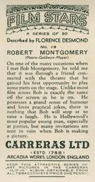 1936 Carreras Film Stars #19 Robert Montgomery Back