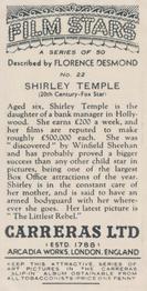1936 Carreras Film Stars #22 Shirley Temple Back