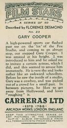 1936 Carreras Film Stars #23 Gary Cooper Back