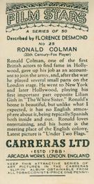 1936 Carreras Film Stars #25 Ronald Colman Back