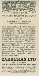 1936 Carreras Film Stars #27 Fredric March Back