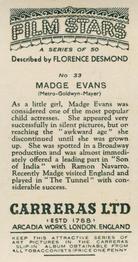 1936 Carreras Film Stars #33 Madge Evans Back