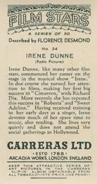 1936 Carreras Film Stars #34 Irene Dunne Back
