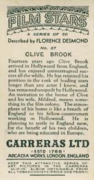 1936 Carreras Film Stars #37 Clive Brook Back