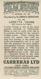 1936 Carreras Film Stars #38 Loretta Young Back