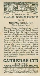 1936 Carreras Film Stars #42 Norma Shearer Back