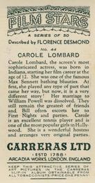 1936 Carreras Film Stars #44 Carole Lombard Back
