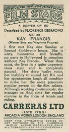 1936 Carreras Film Stars #46 Kay Francis Back