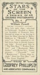 1936 Godfrey Phillips Stars of the Screen #4 William Powell Back