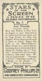 1936 Godfrey Phillips Stars of the Screen #5 Ann Dvorak Back