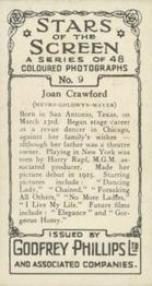 1936 Godfrey Phillips Stars of the Screen #9 Joan Crawford Back