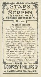 1936 Godfrey Phillips Stars of the Screen #44 Warner Baxter Back