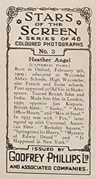 1936 Godfrey Phillips Stars of the Screen - Embossed #3 Heather Angel Back