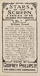 1936 Godfrey Phillips Stars of the Screen - Embossed #4 William Powell Back
