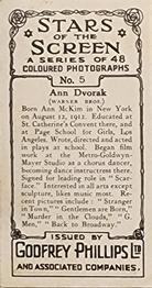 1936 Godfrey Phillips Stars of the Screen - Embossed #5 Ann Dvorak Back