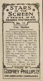 1936 Godfrey Phillips Stars of the Screen - Embossed #10 Una Merkel Back