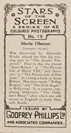 1936 Godfrey Phillips Stars of the Screen - Embossed #13 Merle Oberon Back