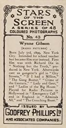 1936 Godfrey Phillips Stars of the Screen - Embossed #43 Wynne Gibson Back