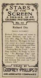 1936 Godfrey Phillips Stars of the Screen - Embossed #48 Richard Dix Back