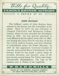 1937 Wills's Famous British Authors #5 John Buchan Back