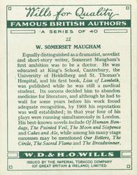 1937 Wills's Famous British Authors #22 W. Somerset Maugham Back