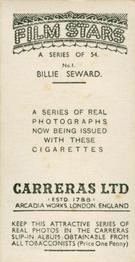 1937 Carreras Film Stars #1 Billie Seward Back