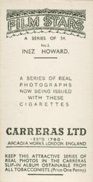 1937 Carreras Film Stars #2 Inez Howard Back