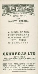 1937 Carreras Film Stars #4 Nancy Carroll Back