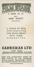 1937 Carreras Film Stars #5 Jane Wyatt Back