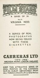 1937 Carreras Film Stars #21 Virginia Neid Back