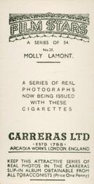 1937 Carreras Film Stars #25 Molly Lamont Back