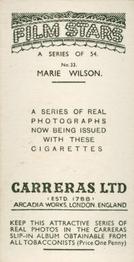 1937 Carreras Film Stars #33 Marie Wilson Back