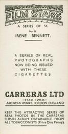 1937 Carreras Film Stars #36 Irene Bennett Back