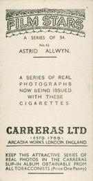 1937 Carreras Film Stars #43 Astrid Allwyn Back