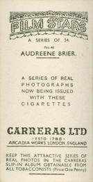 1937 Carreras Film Stars #46 Audrene Brier Back