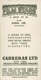 1937 Carreras Film Stars #48 Anna Lee Back