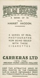 1937 Carreras Film Stars #50 Harriet Haddon Back