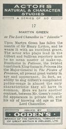 1938 Ogden's Actors Natural & Character Studies #17 Martyn Green Back