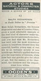 1938 Ogden's Actors Natural & Character Studies #43 Ralph Richardson Back