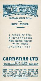 1938 Carreras Film Stars (Second Series) #2 Rose Asther Back