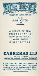 1938 Carreras Film Stars (Second Series) #10 June Clyde Back